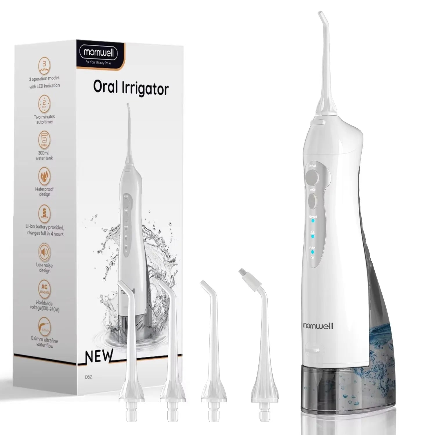 Irrigador Bucal Portátil("Água fio dental") com 4 Jatos e 3 Modos – Modelo D52